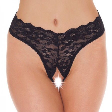 Black Lace Open Crotch GString